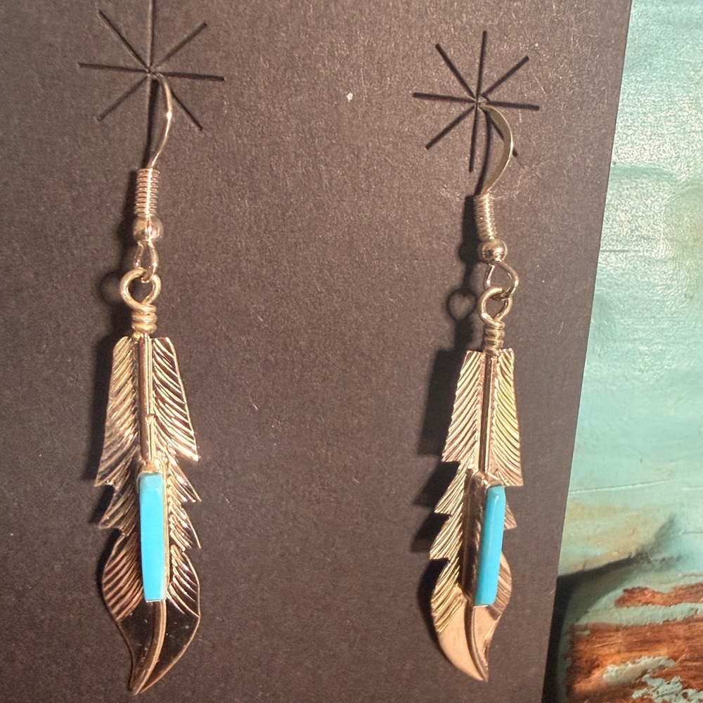 Genuine Signed Allen Barney Handcrafted Dangle Feather Earrings